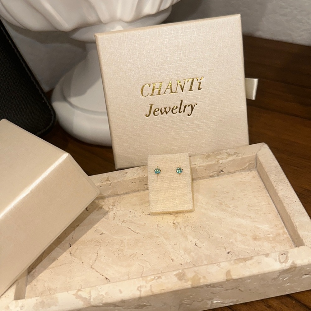 10k Gold blue rhinestone earrings